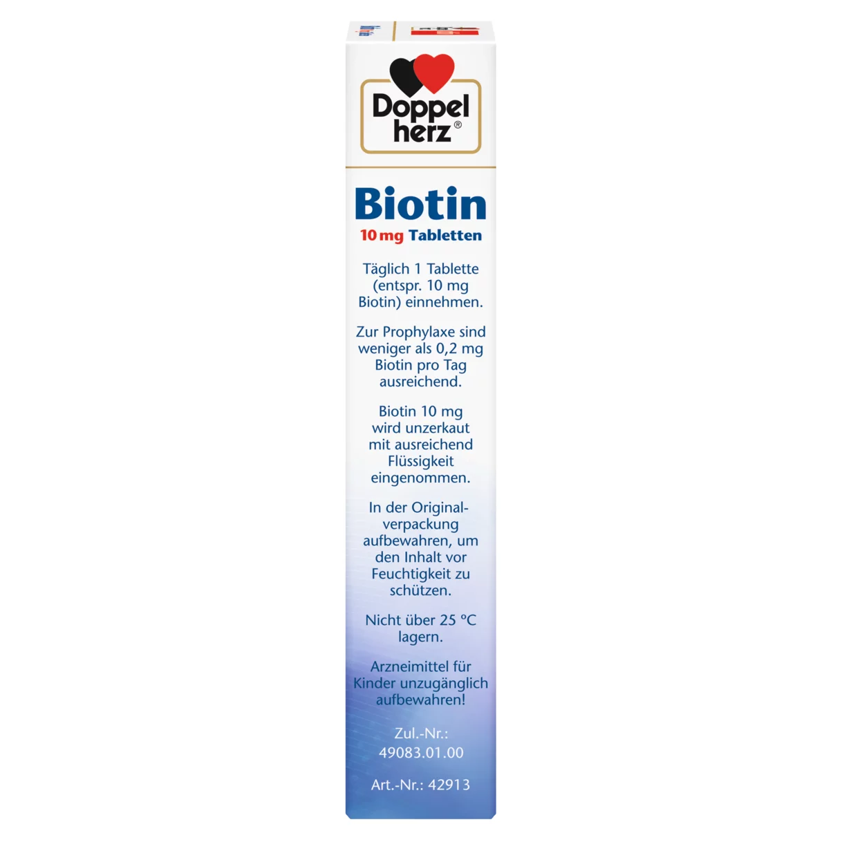 Abbildung der Produktverpackung Doppelherz aktiv Biotin 10 mg Tabletten Seitenansicht rechts